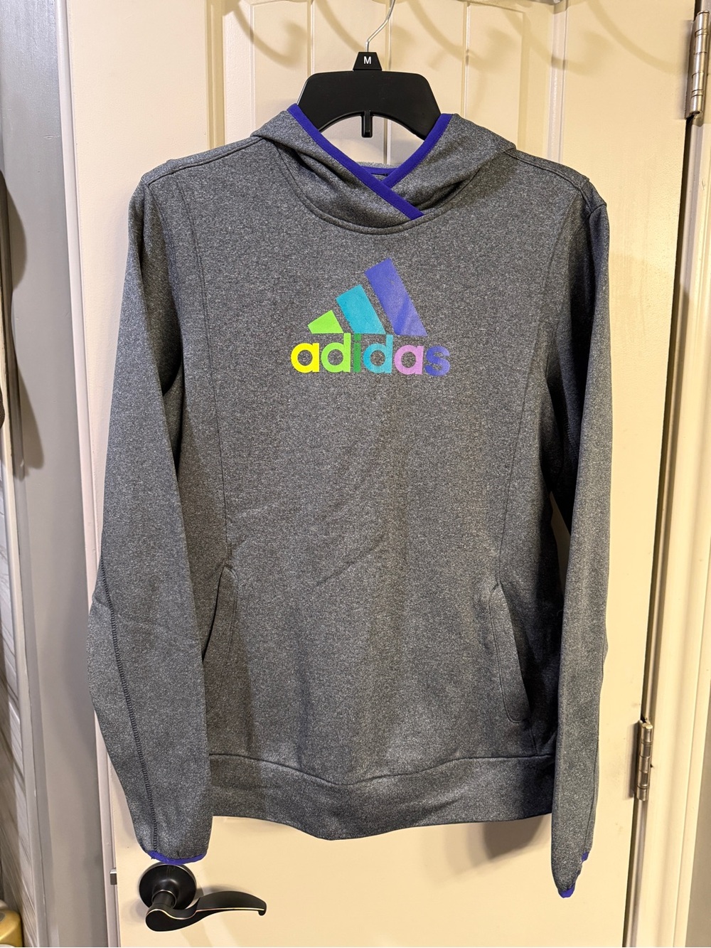 adidas Gray Pullover Hoodie with Multicolor Logo
